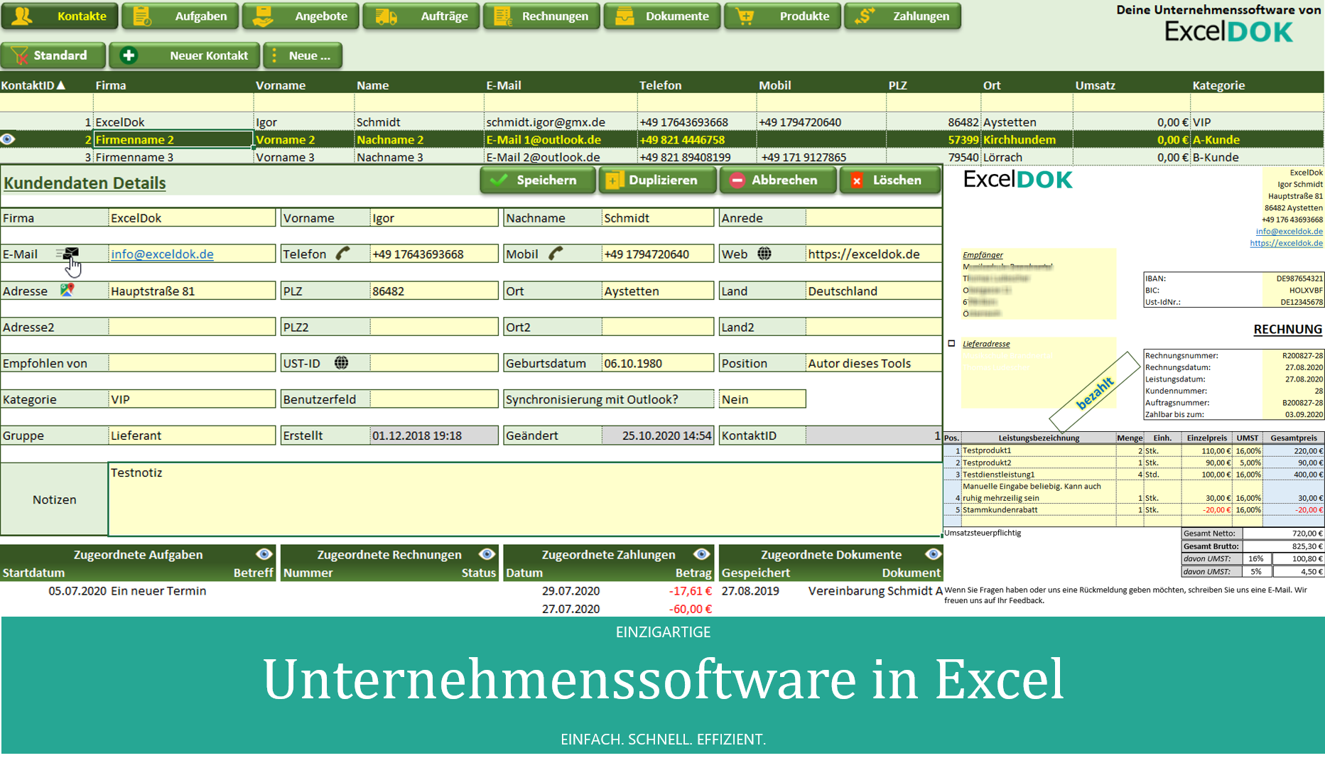 Unternehmenssoftware in Excel: vollständige Übersicht mit CRM, Rechnungen und Buchhaltung