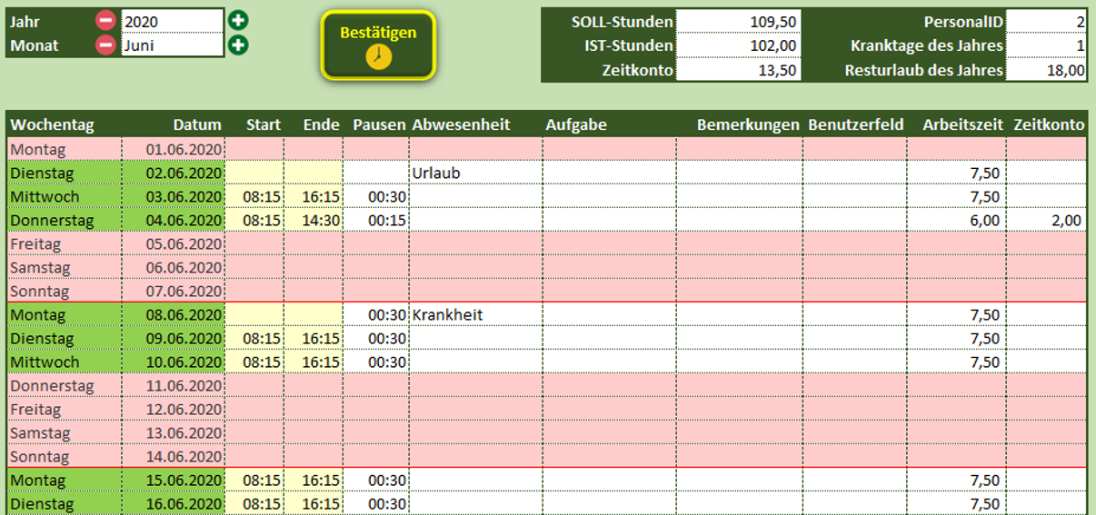 Arbeitszeiterfassung Vorschau