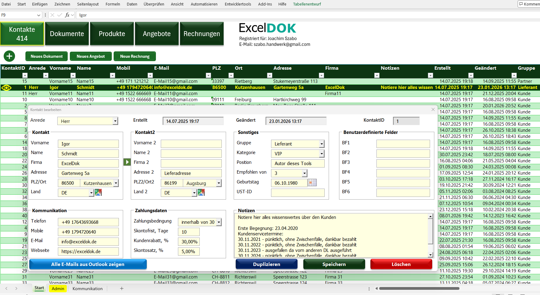 ChefZentrale: Excel-Tool für Selbständige